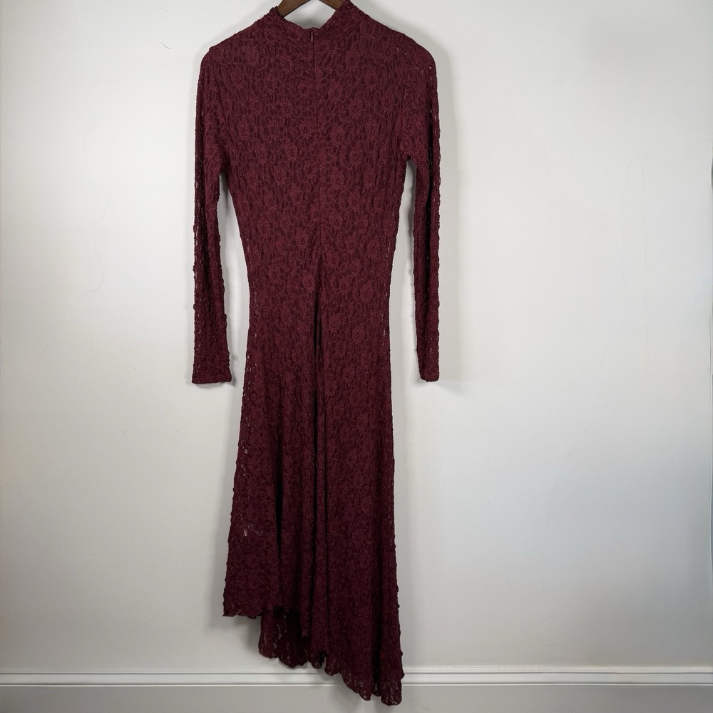 NWT Zara Maxi Dress Asymmetrical Maroon Women's Large Sheer Long Sleeve - Picture 8 of 8